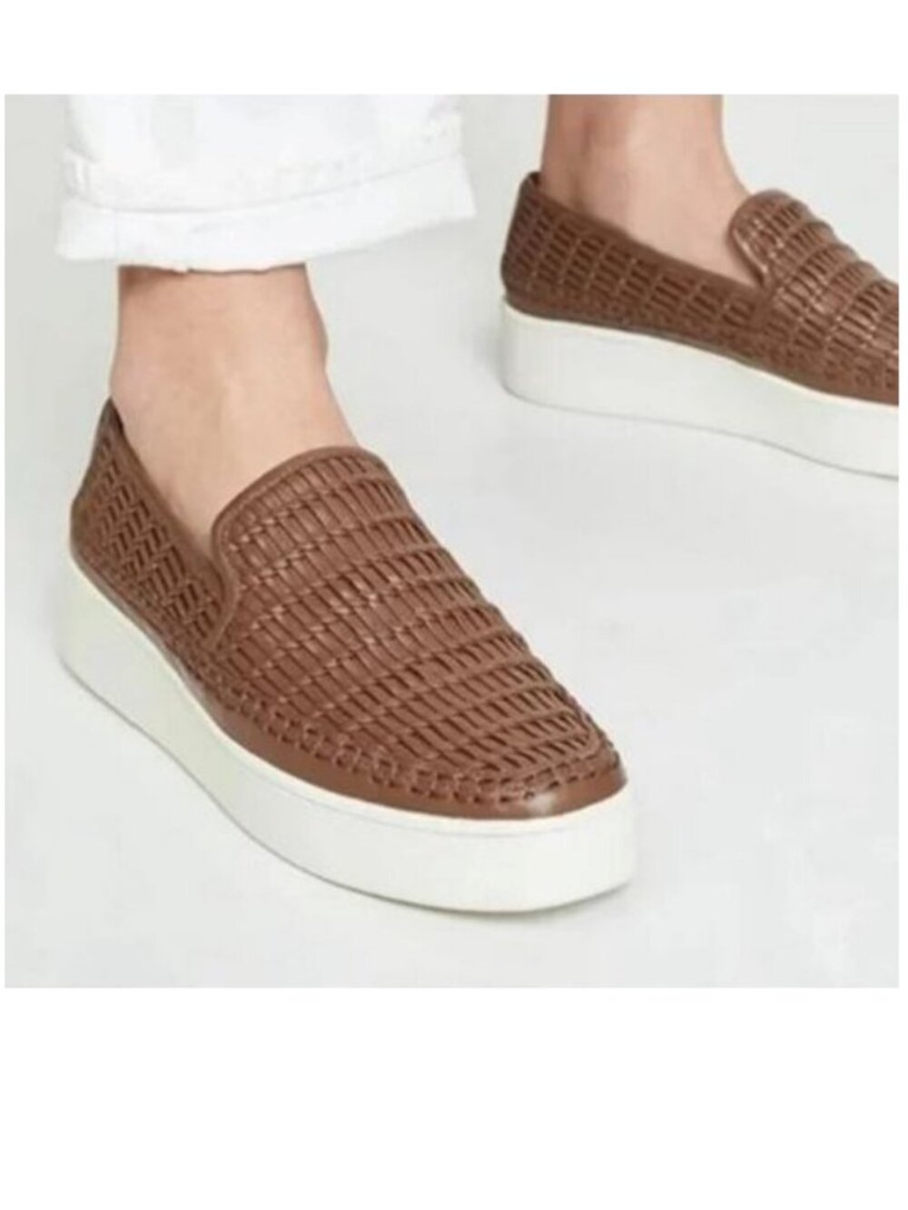 Vince $275 Stafford Size 8.5M 8.5 Womens Platform Slip On Loafer Brown Woven Tan